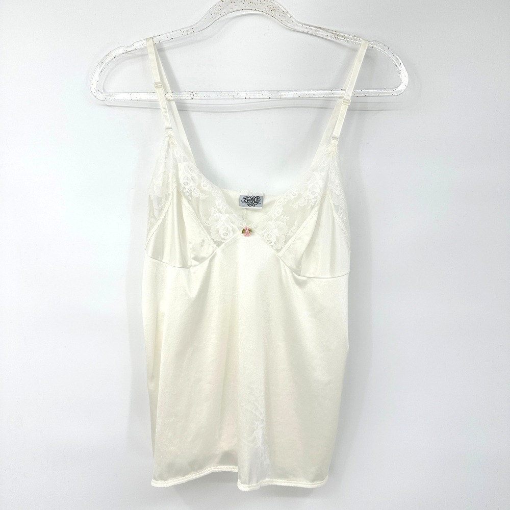 Vintage Ivory Lace Trim Rosette Slip Camisole Large Lace Festival Fairy